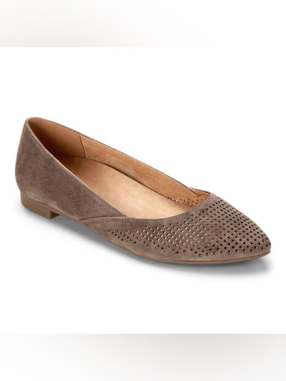 Vionic POSEY Suede Perforated Pointed Toe Flat - Taupe Beige Sz 9 SH298